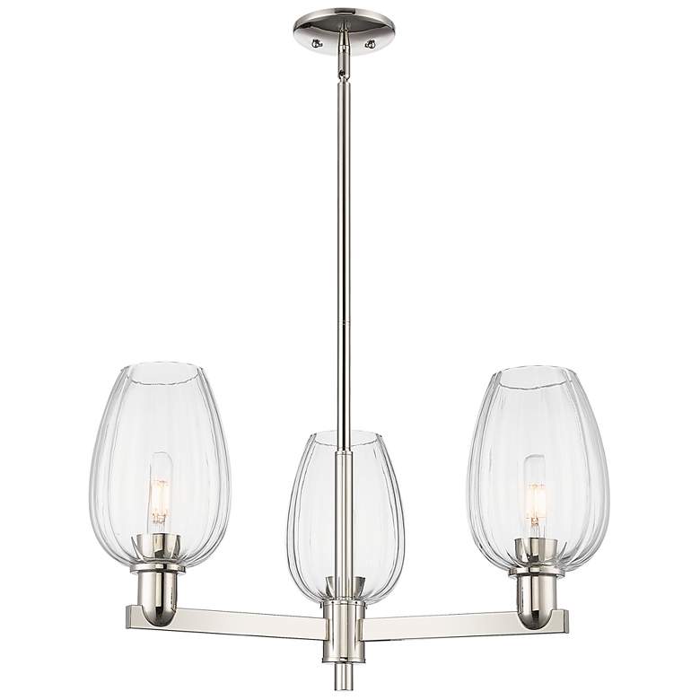 Image 1 Preston 18"W 3 Light Nickel Stem Chandelier w/ Flute Clear Shade