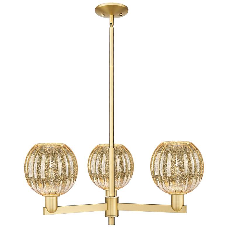 Image 1 Preston 18"W 3 Light Satin Gold Stem Chandelier w/ Mercury Globe Shade