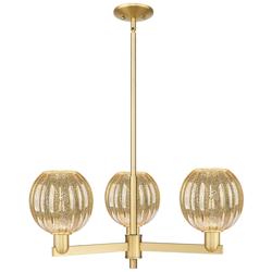 Preston 18"W 3 Light Satin Gold Stem Chandelier w/ Mercury Globe Shade