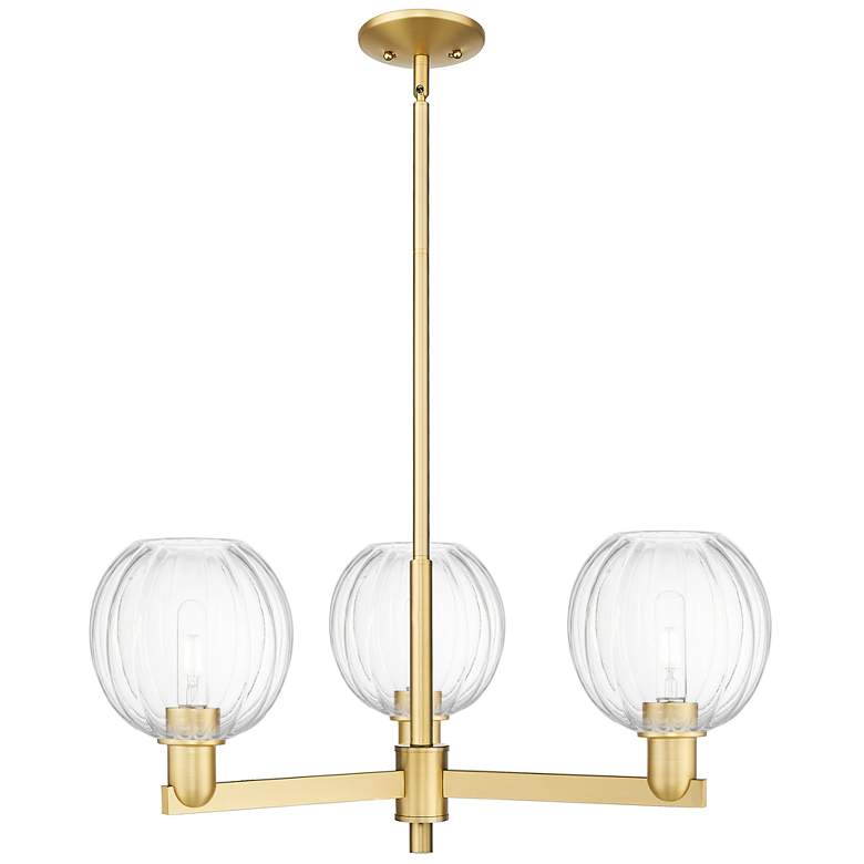 Image 1 Preston 18"W 3 Light Satin Gold Stem Chandelier With Clear Globe Shade