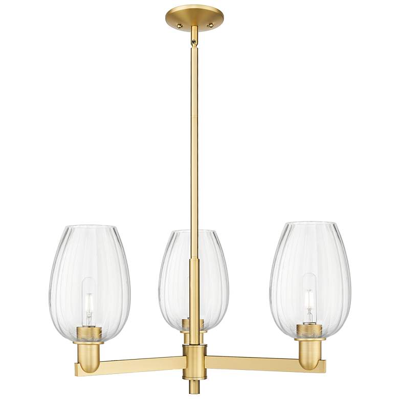 Image 1 Preston 18"W 3 Light Satin Gold Stem Chandelier With Flute Clear Shade
