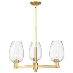 Preston 18"W 3 Light Satin Gold Stem Chandelier With Flute Clear Shade