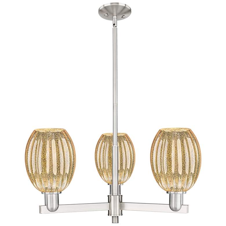 Image 1 Preston 18"W 3 Light Satin Nickel Stem Chandelier w/ Bell Mecury Shade