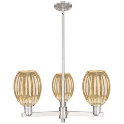 Preston 18"W 3 Light Satin Nickel Stem Chandelier w/ Bell Mecury Shade