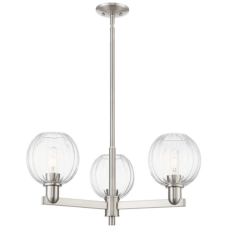Image 1 Preston 18"W 3 Light Satin Nickel Stem Chandelier w/ Clear Globe Shade