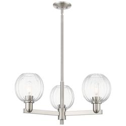 Preston 18"W 3 Light Satin Nickel Stem Chandelier w/ Clear Globe Shade