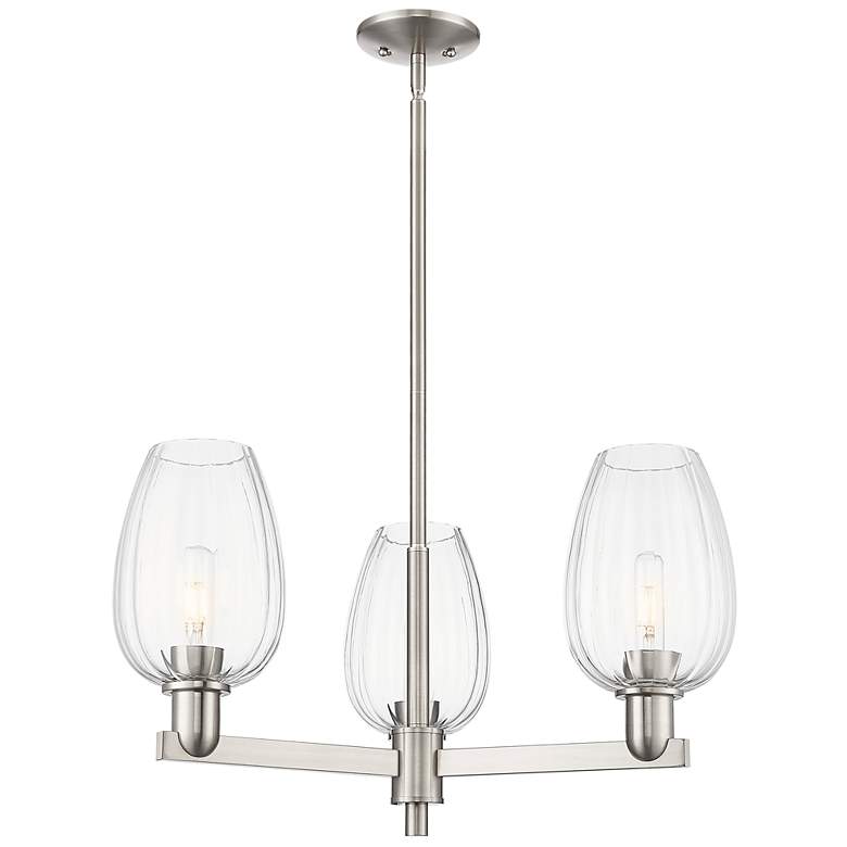 Image 1 Preston 18"W 3 Light Satin Nickel Stem Chandelier w/ Flute Clear Shade