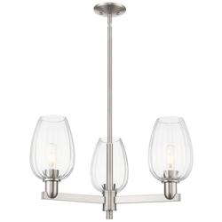 Preston 18"W 3 Light Satin Nickel Stem Chandelier w/ Flute Clear Shade