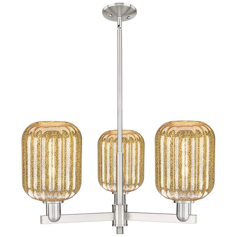 Image 1 Preston 18"W 3 Light Satin Nickel Stem Chandelier w/ Mercury Jar Shade