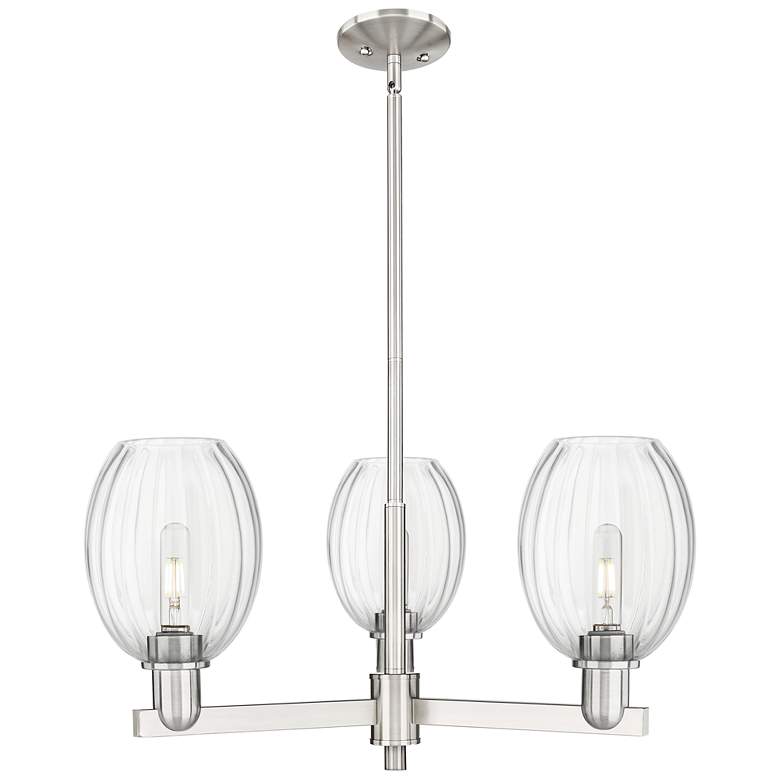 Image 1 Preston 18"W 3 Light Satin Nickel Stem Chandelier With Bell Clear Shade
