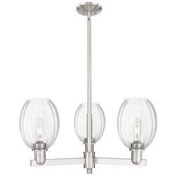 Preston 18"W 3 Light Satin Nickel Stem Chandelier With Bell Clear Shade