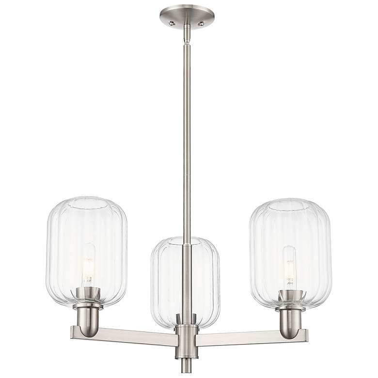 Image 1 Preston 18"W 3 Light Satin Nickel Stem Chandelier With Clear Jar Shade