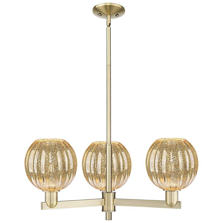 Image 1 Preston 18"W 3-Lt Antique Brass Stem Chandelier w/ Mercury Globe Shade