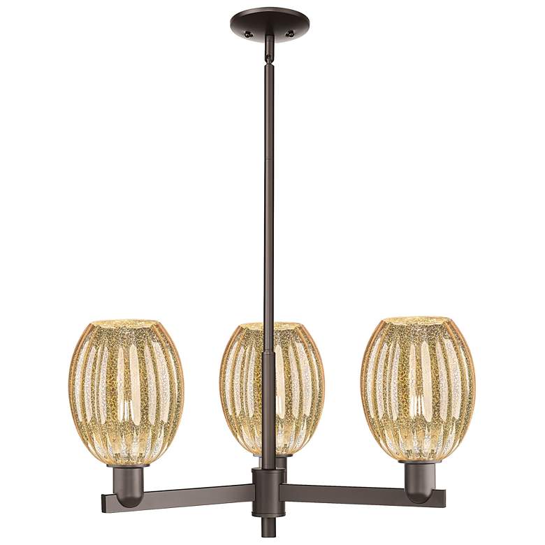 Image 1 Preston 18"W 3-Lt Oil Rubbed Bronze Stem Chandelier w/ Bell Mecury Shade