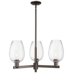 Preston 18"W 3-Lt Oil Rubbed Bronze Stem Chandelier w/ Flute Clear Shade