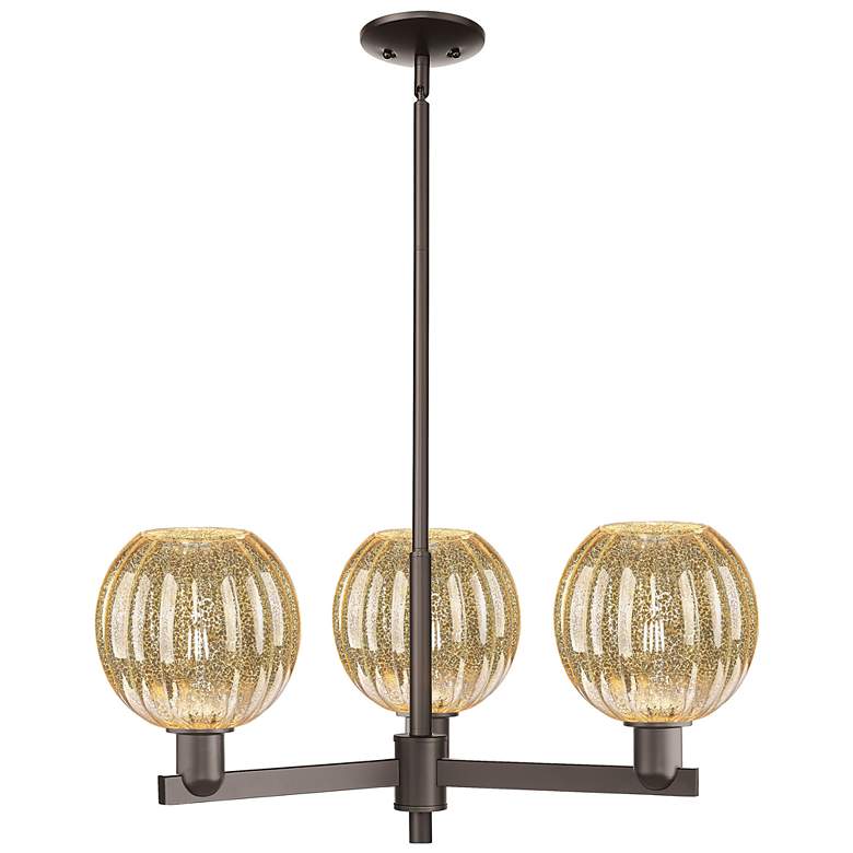 Image 1 Preston 18"W 3-Lt Oil Rubbed Bronze Stem Chandelier w/ Mercury Globe Shade