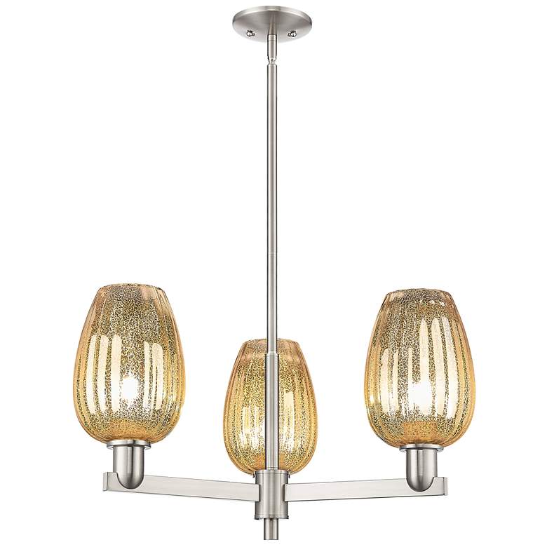 Image 1 Preston 18"W 3-Lt Satin Nickel Stem Chandelier w/ Flute Mercury Shade