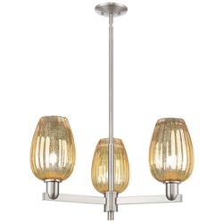 Preston 18"W 3-Lt Satin Nickel Stem Chandelier w/ Flute Mercury Shade