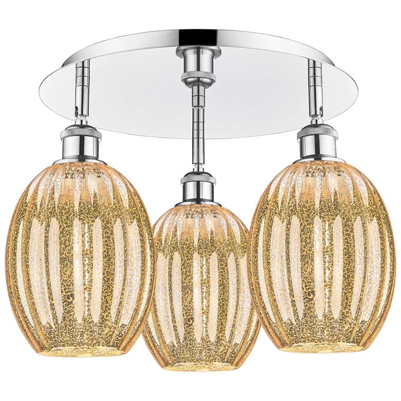 Image 1 Preston 18" Wide 3-Light Polished Chrome Flush Mount with Mercury Shade