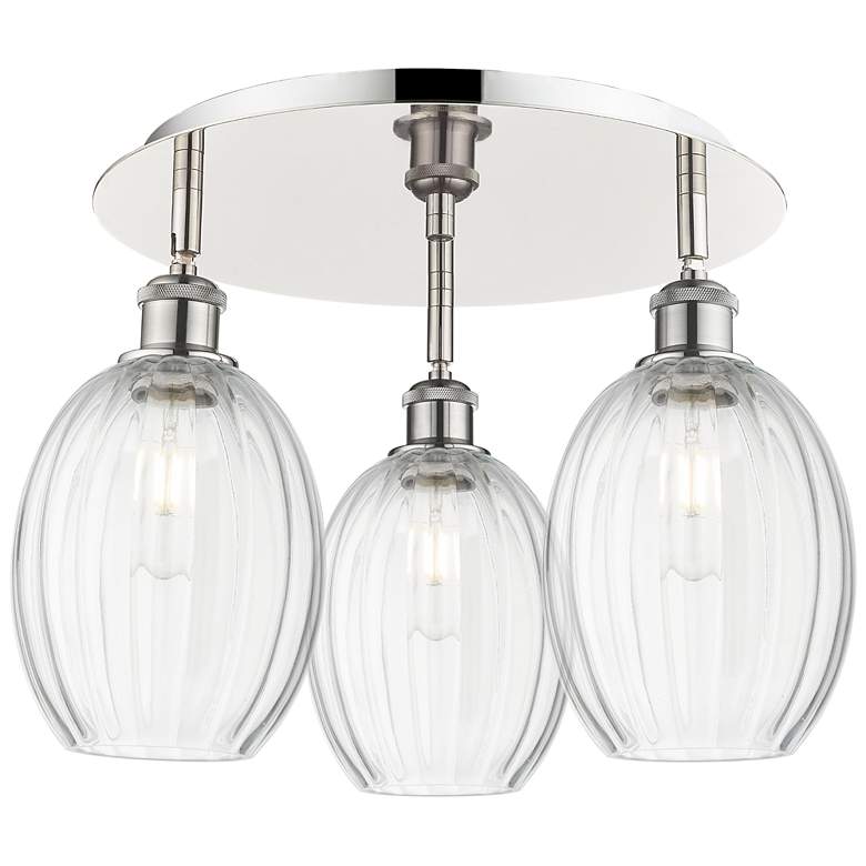 Image 1 Preston 18" Wide 3-Light Polished Nickel Flush Mount with Clear Shade