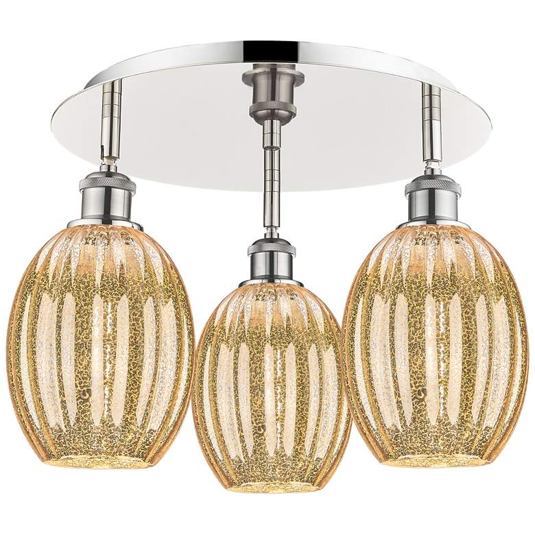 Image 1 Preston 18" Wide 3-Light Polished Nickel Flush Mount with Mercury Shade