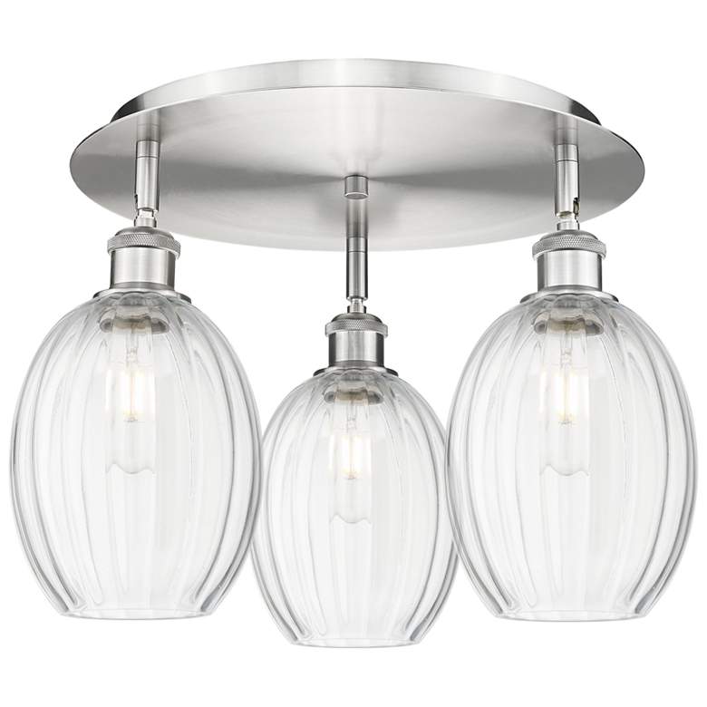 Image 1 Preston 18" Wide 3-Light Satin Nickel Flush Mount with Clear Shade