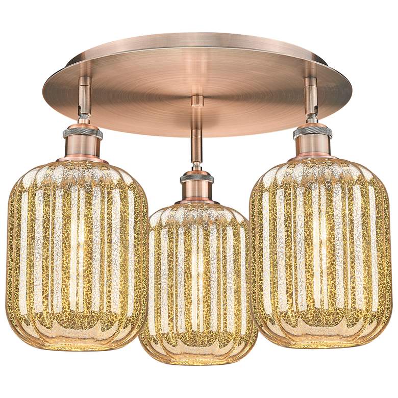Image 1 Preston 19" Wide 3-Light Antique Copper Flush Mount with Mercury Shade