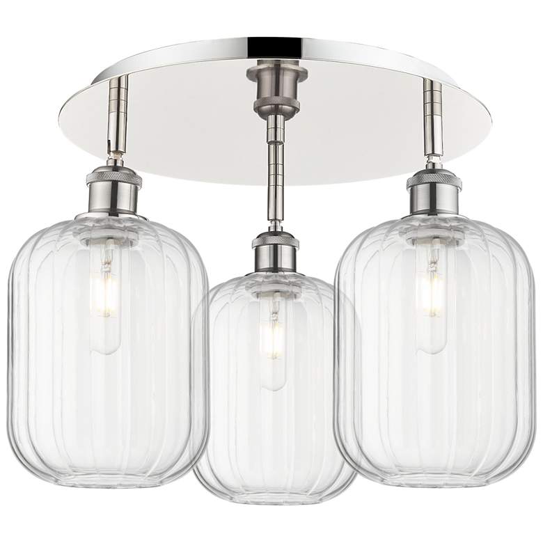 Image 1 Preston 19" Wide 3-Light Polished Nickel Flush Mount with Clear Shade