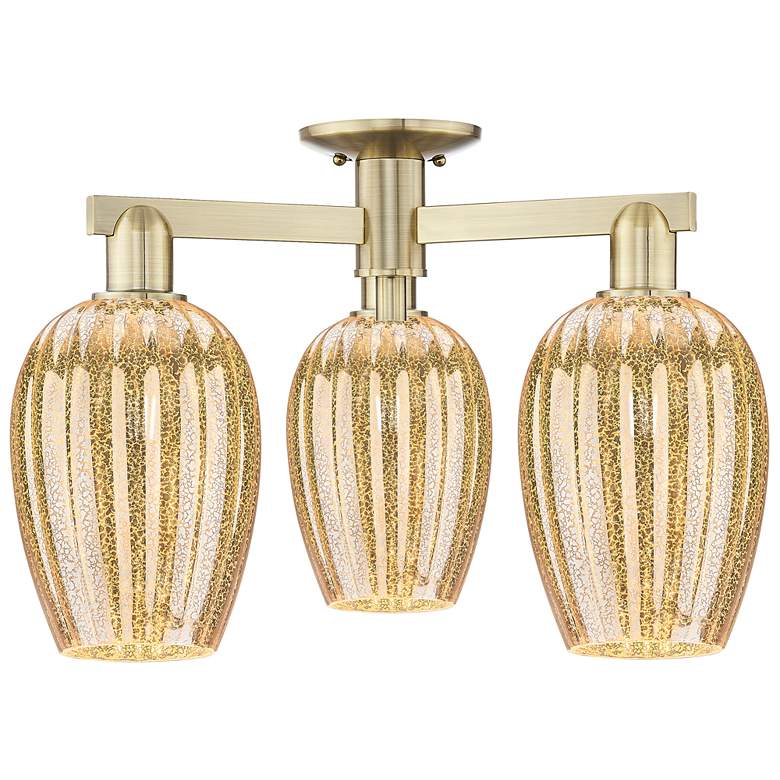 Image 1 Preston 24"W 3 Light Antique Brass Semi-Flush With Mercury Flute Shade