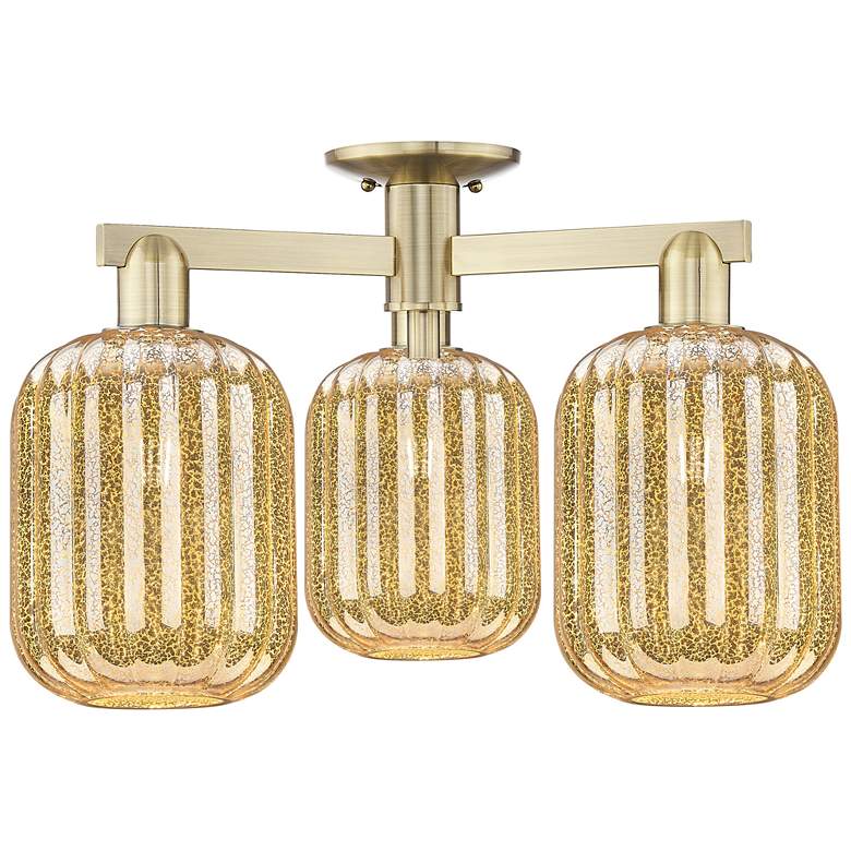 Image 1 Preston 24"W 3 Light Antique Brass Semi-Flush With Mercury Jar Shade