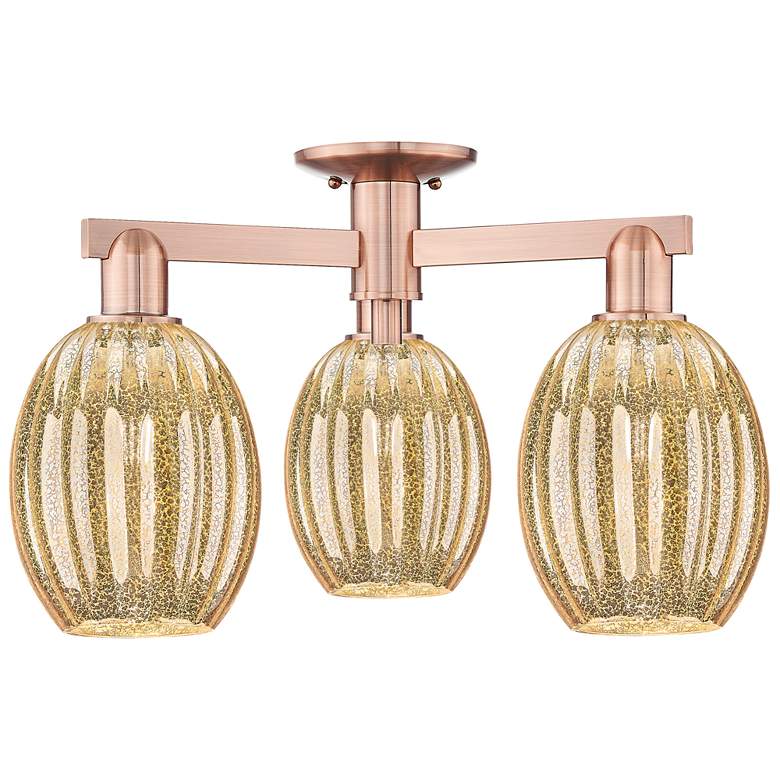 Image 1 Preston 24"W 3 Light Antique Copper Semi-Flush With Bulb Mercury Shade