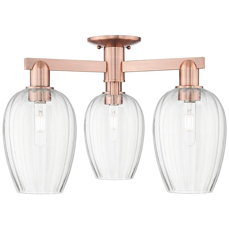 Image 1 Preston 24"W 3 Light Antique Copper Semi-Flush With Clear Flute Shade