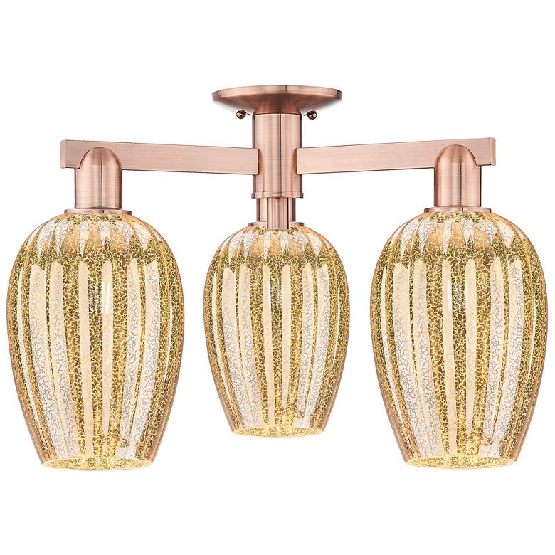 Image 1 Preston 24"W 3 Light Antique Copper Semi-Flush With Mercury Flute Shade
