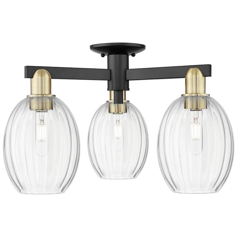 Image 1 Preston 24"W 3 Light Black Brass Semi-Flush With Bulb Clear Shade
