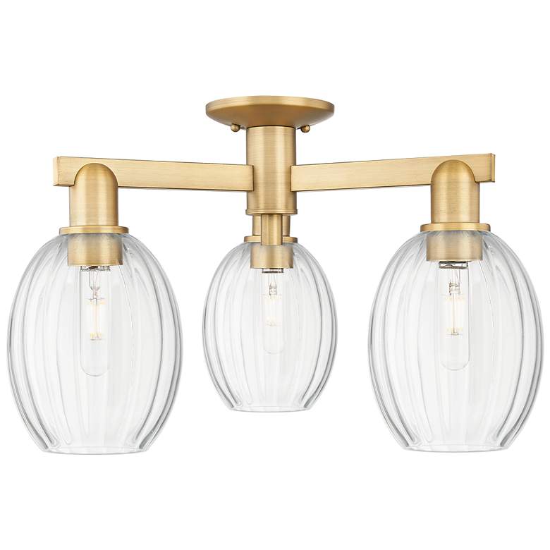 Image 1 Preston 24"W 3 Light Brushed Brass Semi-Flush With Bulb Clear Shade
