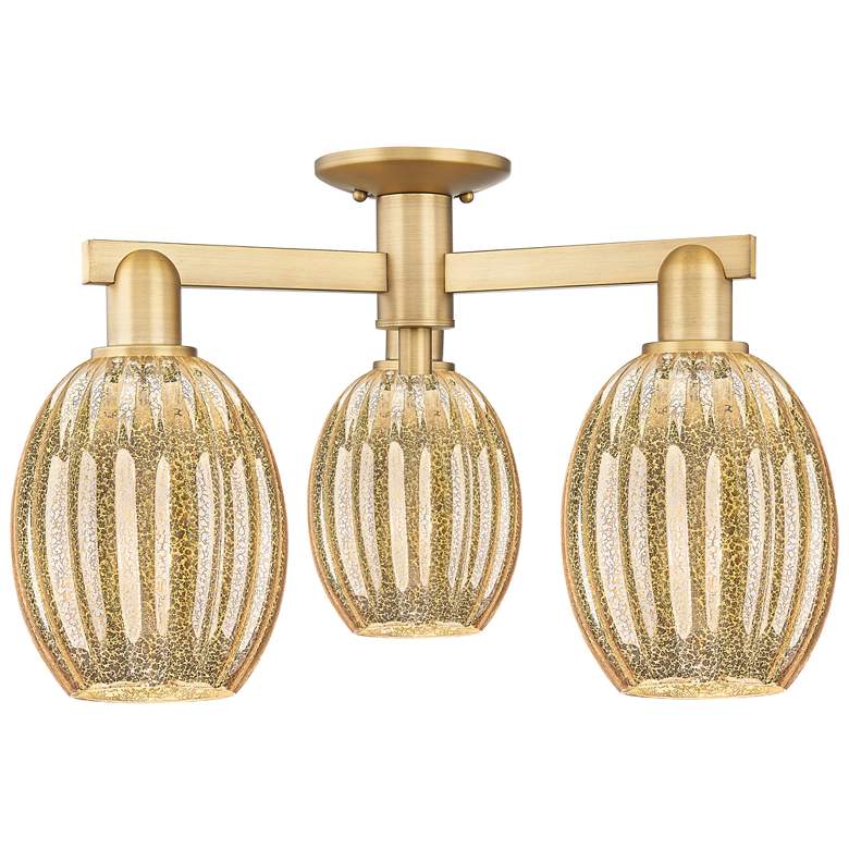 Image 1 Preston 24"W 3 Light Brushed Brass Semi-Flush With Bulb Mercury Shade