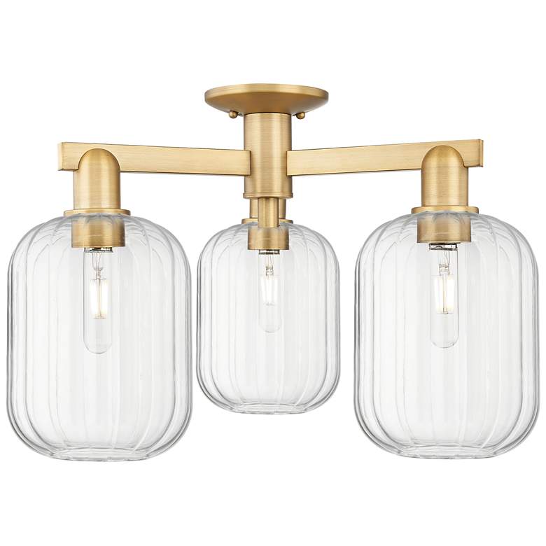Image 1 Preston 24"W 3 Light Brushed Brass Semi-Flush With Clear Jar Shade