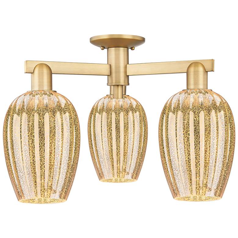 Image 1 Preston 24"W 3 Light Brushed Brass Semi-Flush With Mercury Flute Shade