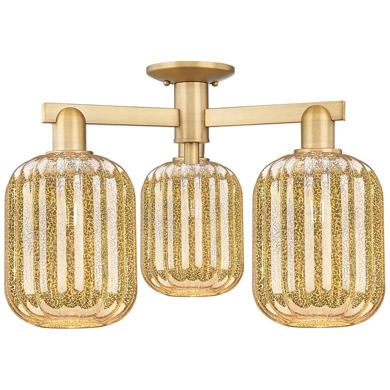 Image 1 Preston 24"W 3 Light Brushed Brass Semi-Flush With Mercury Jar Shade