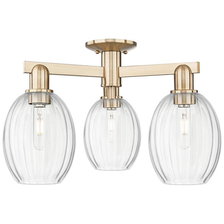 Image 1 Preston 24"W 3 Light Champagne Bronze Semi-Flush With Bulb Clear Shade