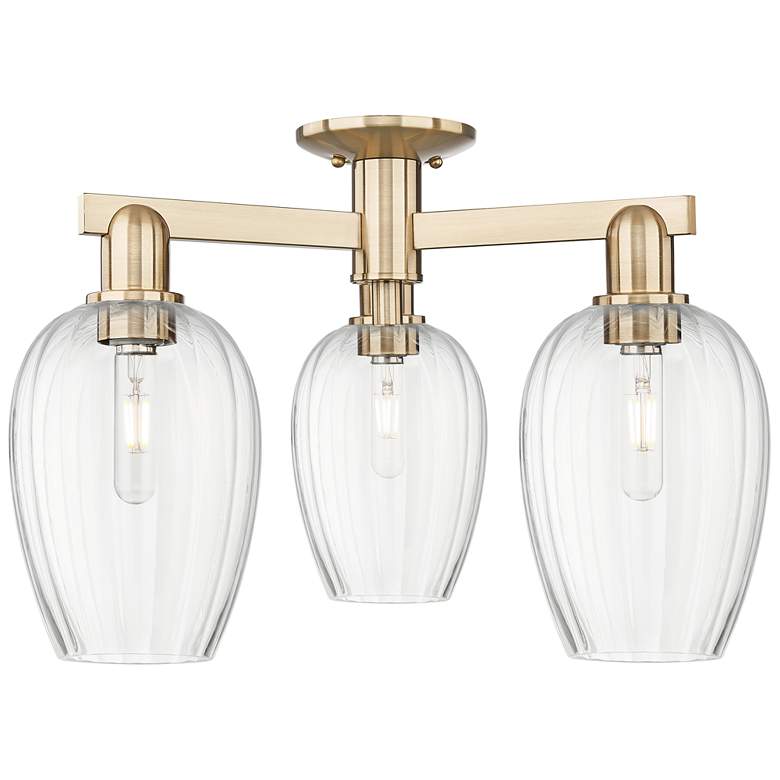 Image 1 Preston 24"W 3 Light Champagne Bronze Semi-Flush With Flute Clear Shade