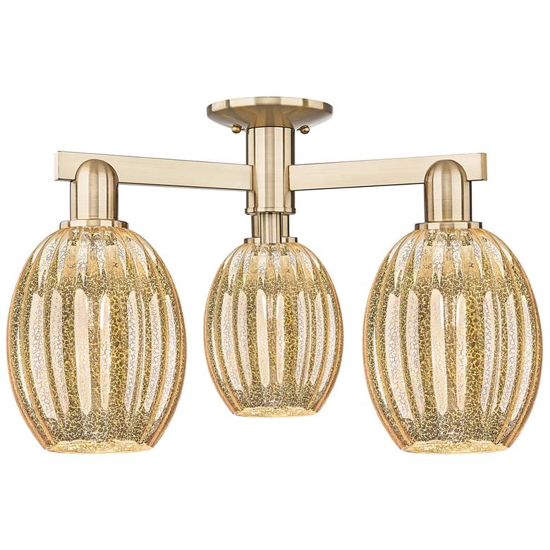 Image 1 Preston 24"W 3 Light Champagne Semi-Flush With Bulb Mercury Shade