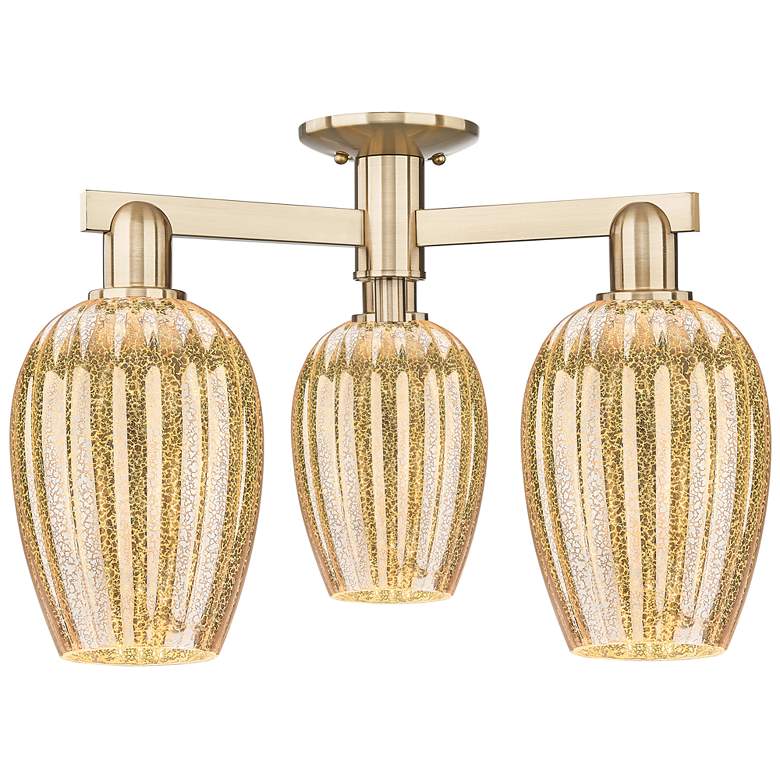 Image 1 Preston 24"W 3 Light Champagne Semi-Flush With Mercury Flute Shade