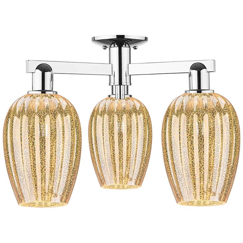 Image 1 Preston 24"W 3 Light Chrome Semi-Flush With Mercury Flute Shade