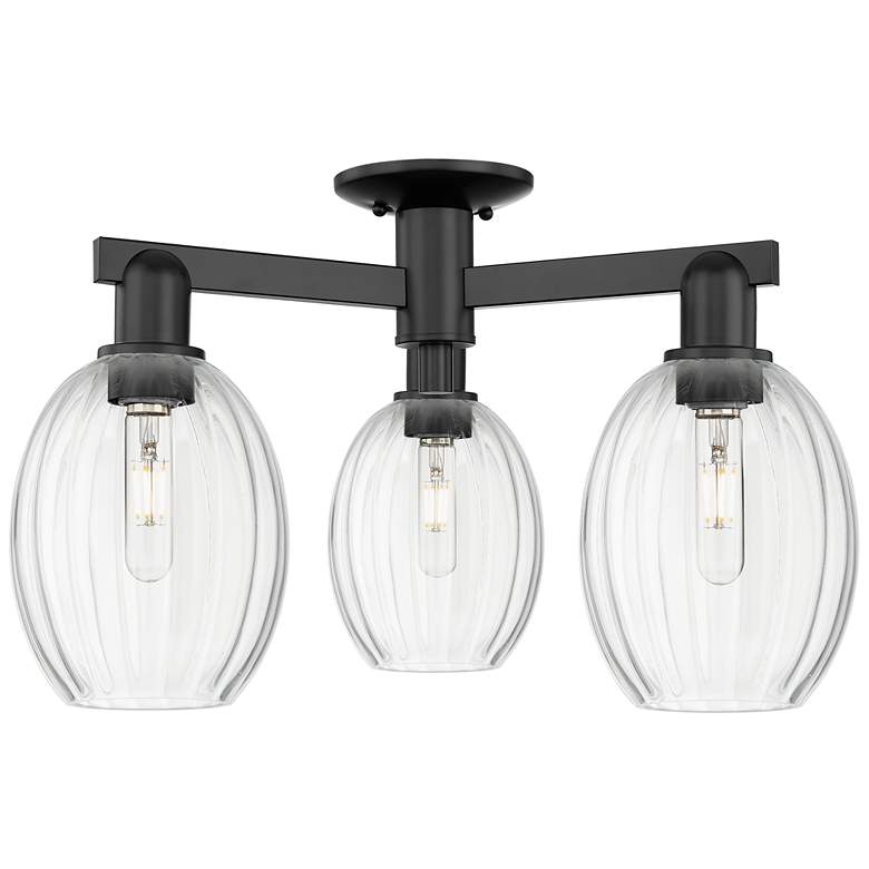 Image 1 Preston 24"W 3 Light Matte Black Semi-Flush Mount With Bulb Clear Shade
