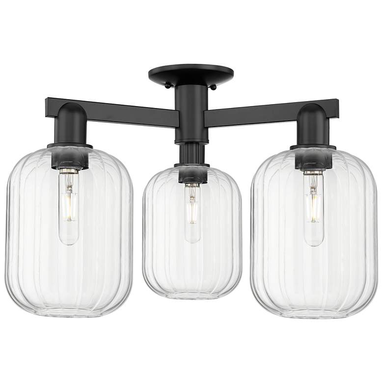 Image 1 Preston 24"W 3 Light Matte Black Semi-Flush Mount With Clear Jar Shade