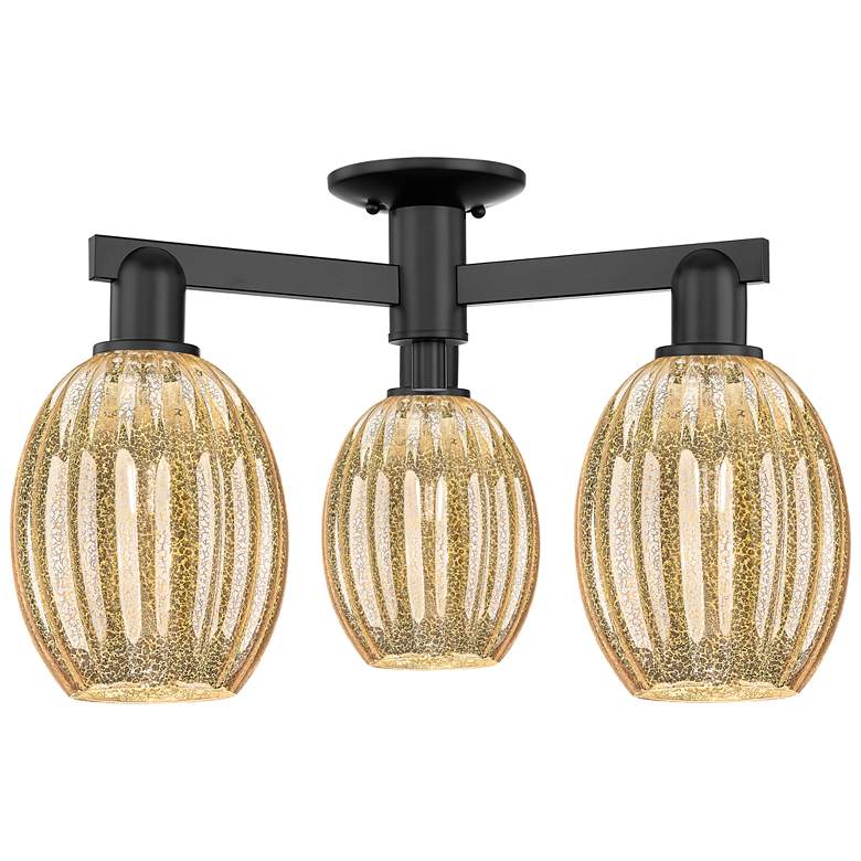 Image 1 Preston 24"W 3 Light Matte Black Semi-Flush With Bulb Mercury Shade