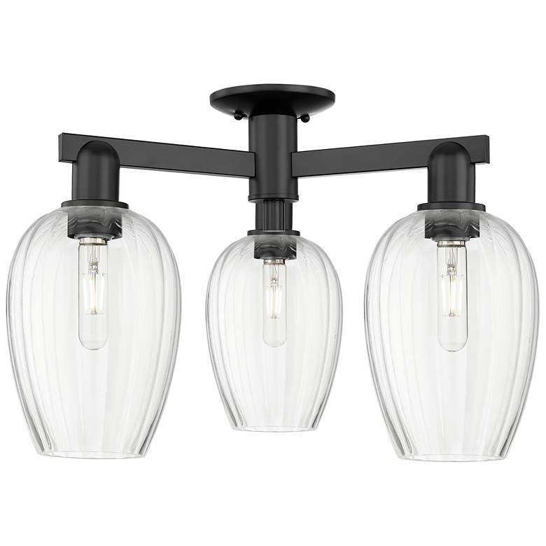 Image 1 Preston 24"W 3 Light Matte Black Semi-Flush With Flute Clear Shade