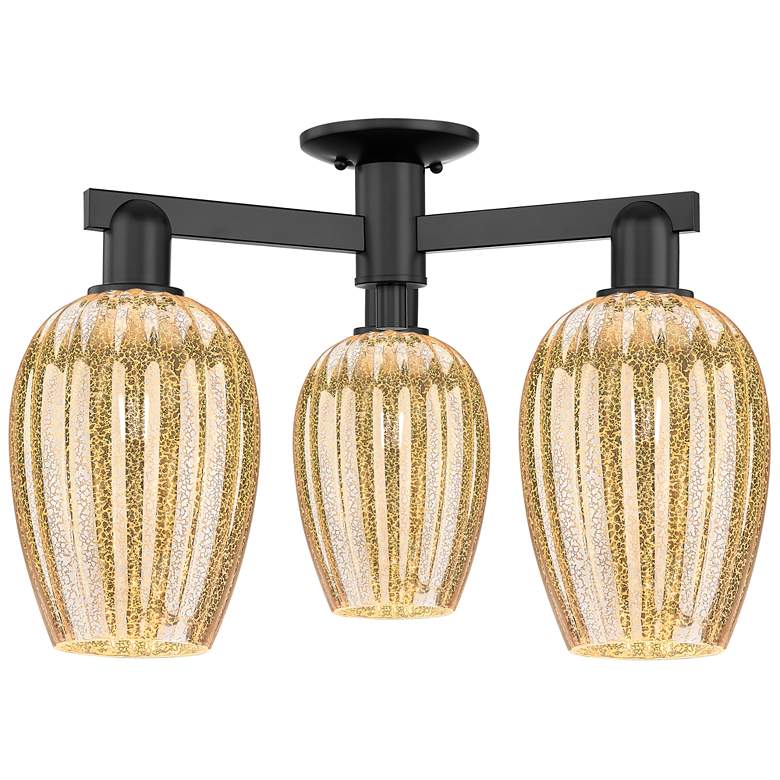 Image 1 Preston 24"W 3 Light Matte Black Semi-Flush With Mercury Flute Shade