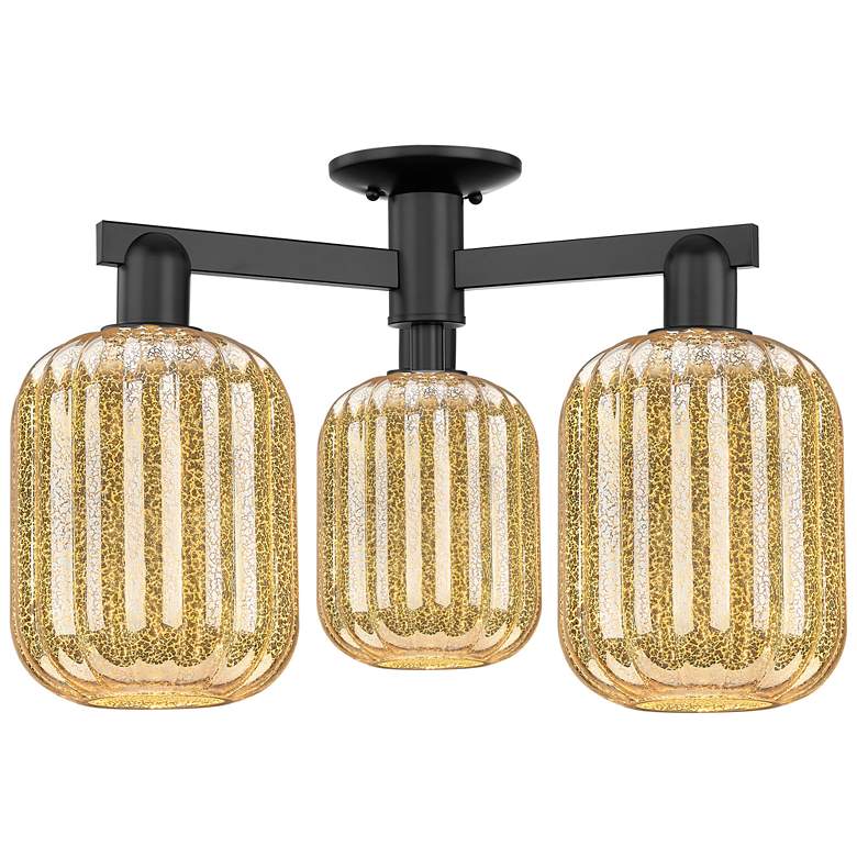 Image 1 Preston 24"W 3 Light Matte Black Semi-Flush With Mercury Jar Shade